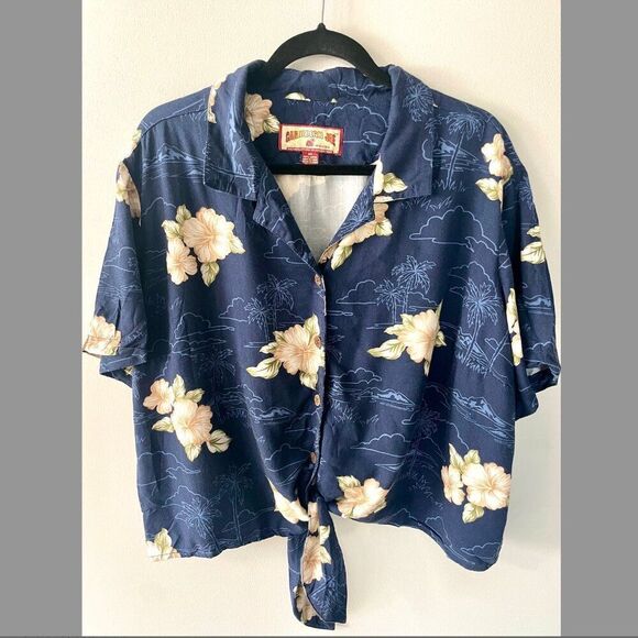 Caribbean Joe Tops - Caribbean Joe Hawaiian Button Down Tie Front Cropped Blouse | Size 3x